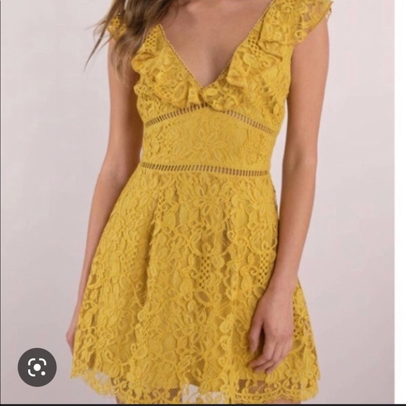 Yellow ruffle lace skater dress - Picture 2 of 5